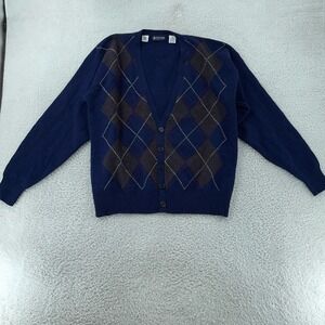 Austin Reed Cardigan Sweater‎ Mens Medium Navy Lambswool Argyle Button Front